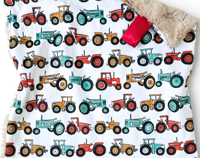 Antique Tractor Minky Baby Blanket: Farm Nursery Decor