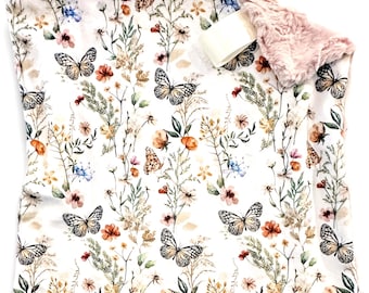 Couverture Lovey Floral Woodland | Couverture de sécurité Wildflower |  Cadeau de naissance pour fille | Lovey fait main pour bébé | Pépinière des bois