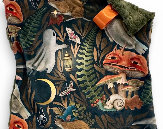 Night Forest Magic Lovey Blanket | Witchy Forest Print Baby Blanket on Minky and Faux Fur | Woodland Nursery Decor | Soft Gift for Baby