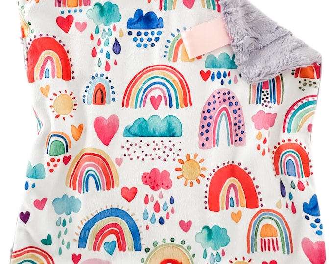 Rainbow Baby Blanket for Girl | Bright Rainbows Minky Lovey | Gift for Girl