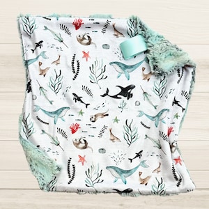 Ocean Baby Blanket | Personalized Ocean Lovey | Sea Life Baby Blanket | Lovey for Babies | Custom Baby Gift