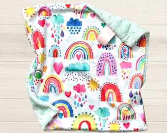 Baby Girl Rainbow Lovey Blanket | Bright Rainbows Minky Lovey | Baby Girl Gift | Ready to Ship