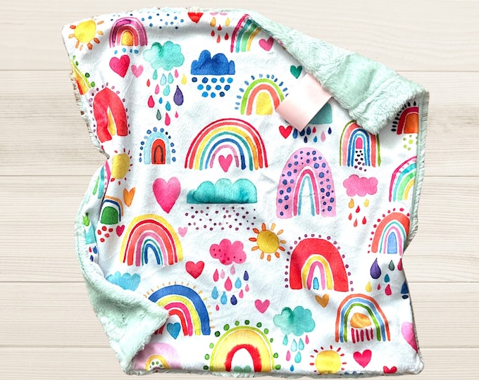 Rainbow Baby Blanket for Girl | Bright Rainbows Minky Lovey | Baby Essentials