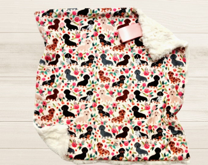 Floral Dachshund Minky Lovey: Baby Security Blanket