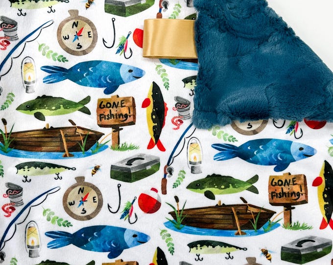 Gone Fishing Baby Blanket: Soft Minky with Faux Fur Back