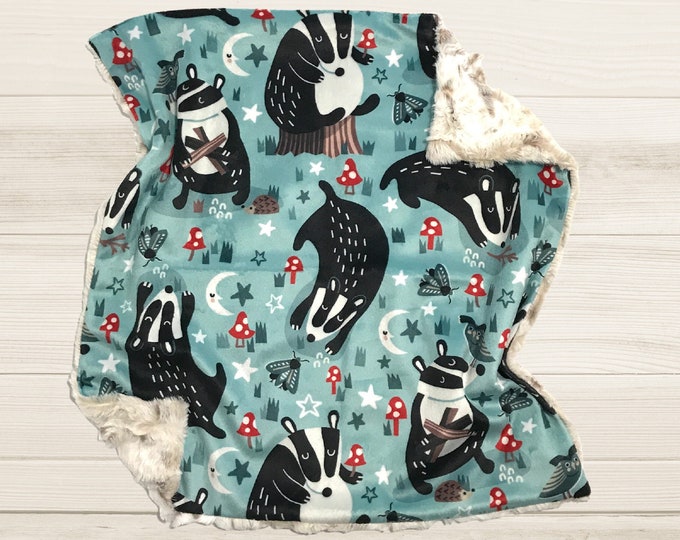 Woodland Badger Plush Lovey | Wisconsin Badgers Lovey |  Northwoods Lovey | Security Blanket |  Moon Lovey | Baby Gift | Handmade