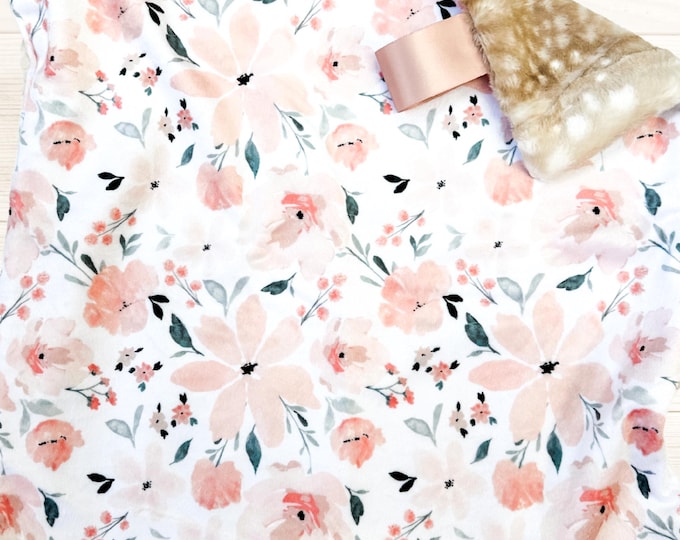 Wildflower Minky Baby Blanket: Plush Faux Fur Backing