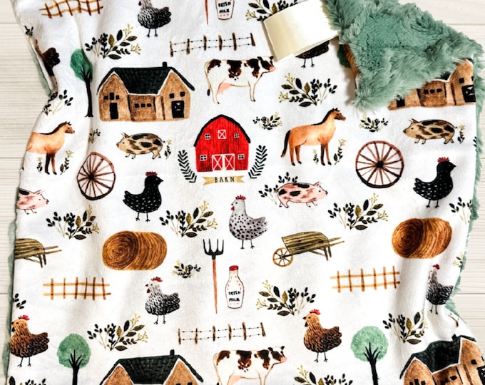 Farm Animals Baby Blanket: Minky Lovey, Gender Neutral Nursery Decor