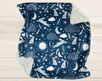 Celestial Rabbit Lovey | Bunny Lovey | Year of the Rabbit Baby Blanket | Minky Baby Lovey | Baby Gift