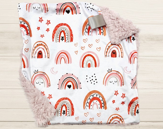 Rainbow Lovey for Baby Girl | Boho Rainbow Lovey | Mauve Rainbow | Security Blanket | Baby Girl Gift