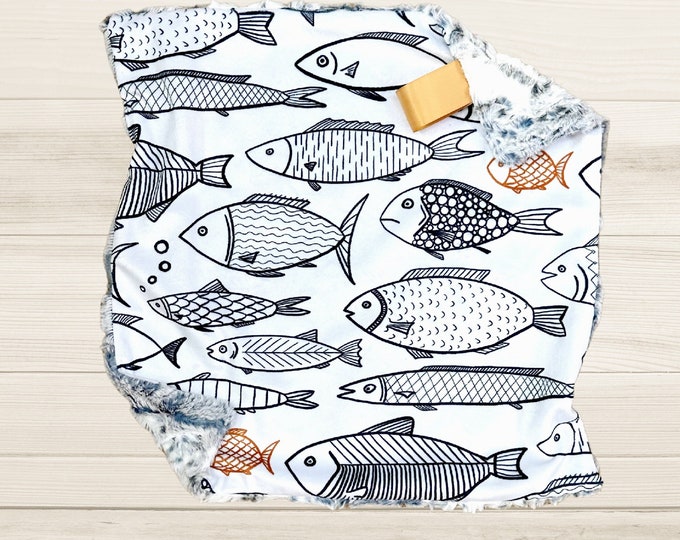 Fish Minky Lovey: Neutral Baby Blanket, Outdoors Nursery