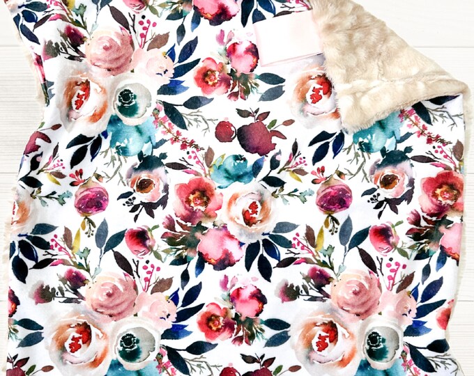 Floral Minky Lovey: Fawn Fur Backing, Modern Baby Blanket