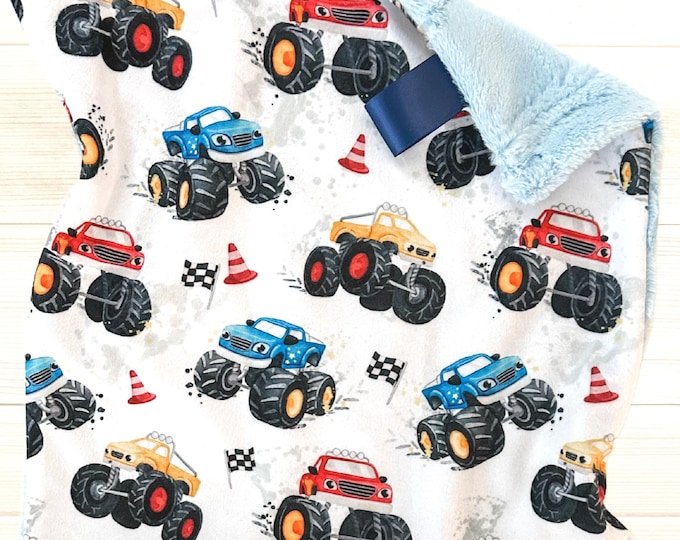 Monster Truck Baby Lovey Blanket: Soft Minky Security Blanket
