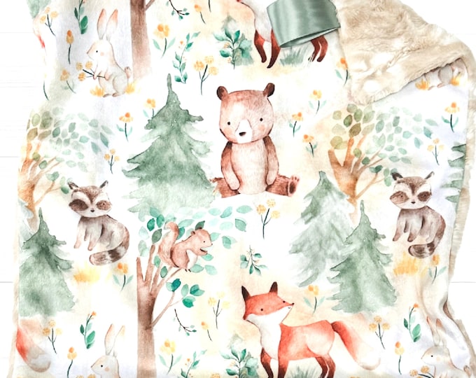 Woodland Animals Baby Lovey Blanket, Forest Animals Baby Blanket
