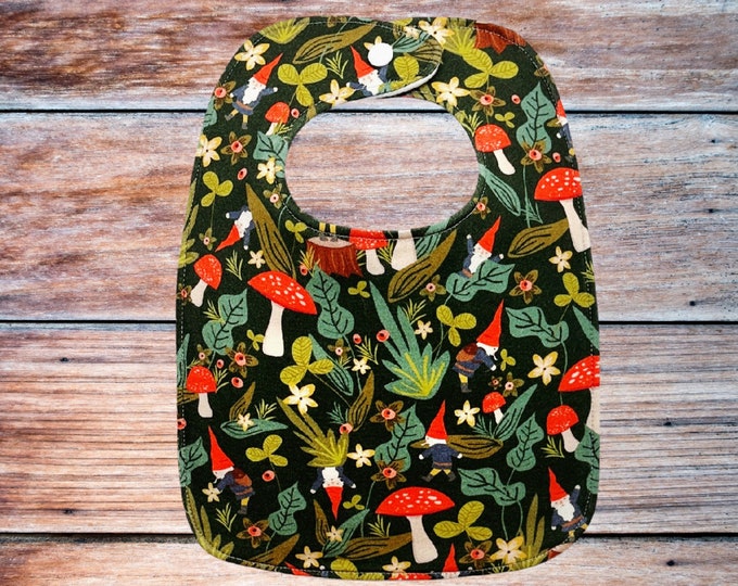 Gnome Baby Bib | Woodland Teething Bib | Triple Layer 100% Organic Cotton | Baby Gift.