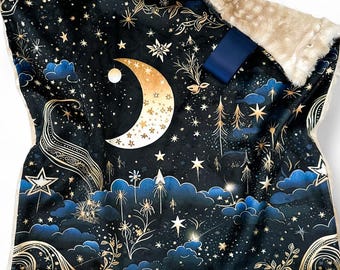 Couverture Lovey Night Sky : couverture pour bébé faite main céleste en vison et fausse fourrure