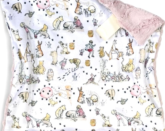 Winnie the Pooh Baby Blanket: Minky Lovey, Woodland Nursery Decor