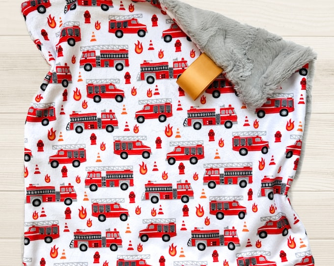 Fire Trucks Minky Lovey Blanket | Fire Trucks Baby Blanket | Security Blanket | Fire Trucks Nursery Decor | Baby Shower Gift