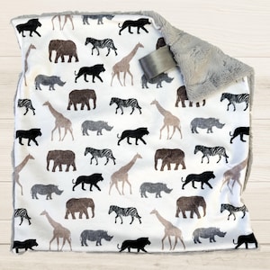 Safari Baby Blanket: Minky & Faux Fur Plush - Gender Neutral