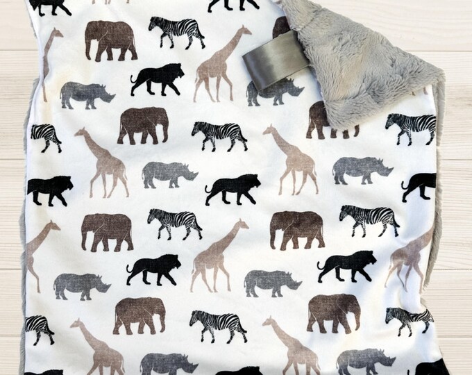 Cozy Safari Baby Blanket| Minky and Faux Fur Plush Blanket | Perfect Gift for Newborn through Toddler | Gender Neutral Gift