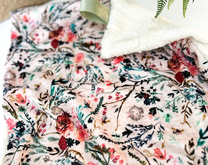 Fable Floral Lovey or Baby Blanket | Flower Minky Cuddle Blanket | Security Blanket | Floral Nursery Decor | Baby Gift for Girl
