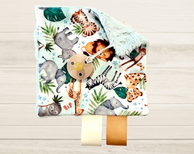 Safari Pacifier Holder | Minky Paci Keeper | Baby Accessories | Monkey Elephant Zebra | Jungle Nursery Decor | Baby Shower Gift