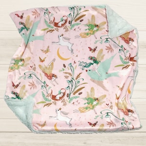 Enchanted Fairy Minky Lovey or Baby Blanket | Fairy Lovey | Moon Bunny Bird | Security Blanket | Baby Girl Gift