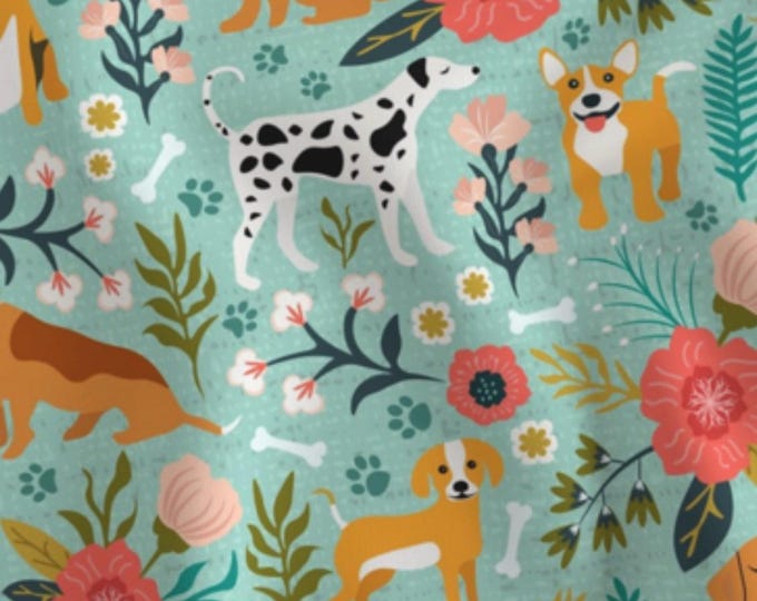 Dogs with Flowers Lovey or Baby Blanket | Soft Minky Blanket for Baby | Woodland Nursery Decor | Gift for Baby