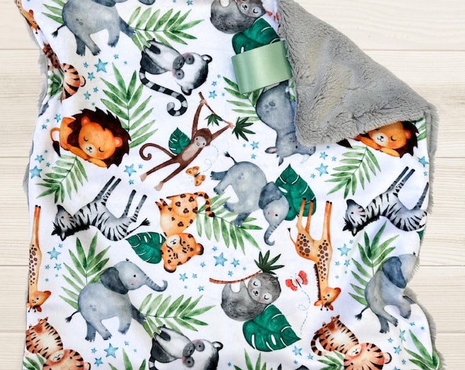Cozy Safari Baby Blanket| Minky and Faux Fur Plush Blanket | Perfect Gift for Newborn Through Toddler