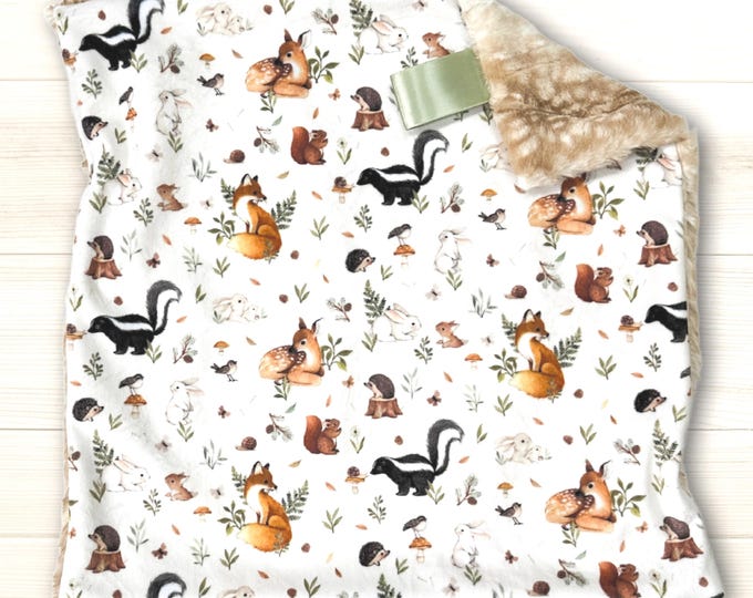 Woodland Animals Lovey Blanket | Little Fawn and Friends Security Blanket | Woodland Nursery Decor | Gift for Newborn
