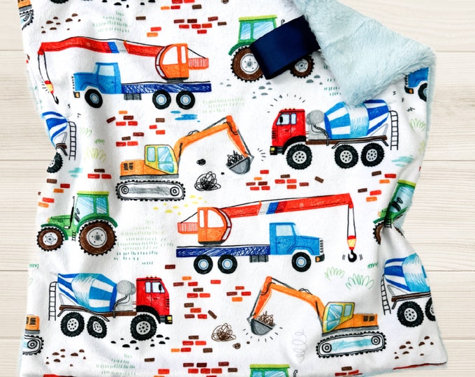 Trucks Minky Lovey Blanket | Construction Trucks Baby Blanket | Security Blanket | Trucks Nursery Decor | Baby Shower Gift