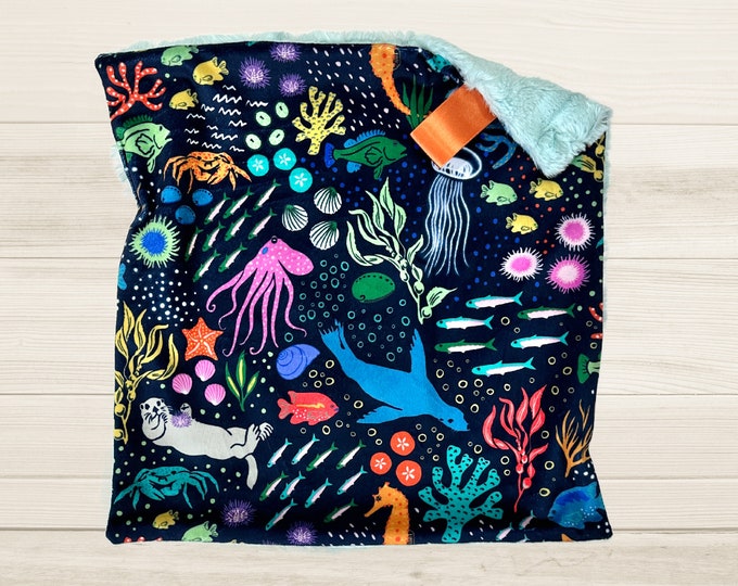 Ocean Baby Blanket | Under the Sea Lovey | Minky Security Blanket | Lovey for Babies | Baby Shower Gift