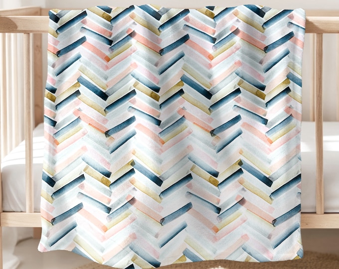 Pastel Chevron Baby Blanket: Watercolor Lovey, Plush Fur Backing