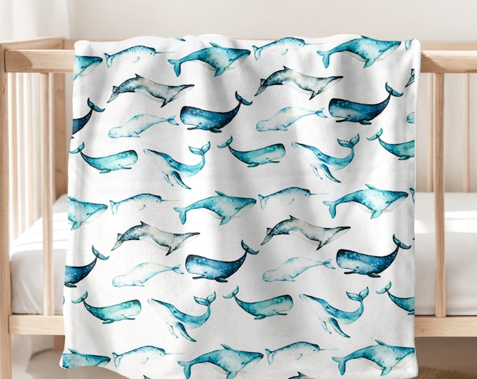 Watercolor Whale Lovey Blanket: Minky Ocean Nursery Blanket