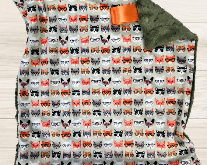 Cats with Glasses Lovey Blanket | Mini Security Blanket for Babies | Unique Gift for Baby | Nursery Decor