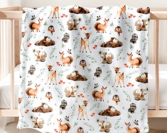 Baby Blanket with Woodland Animals | Embroidered Baby Blanket with Fawn |  Woodland Nursery Decor | Baby Gift