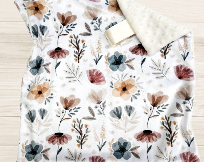 Neutral Floral Lovey Blanket | Security Blanket | Newborn Gift for Girl | Floral Nursery