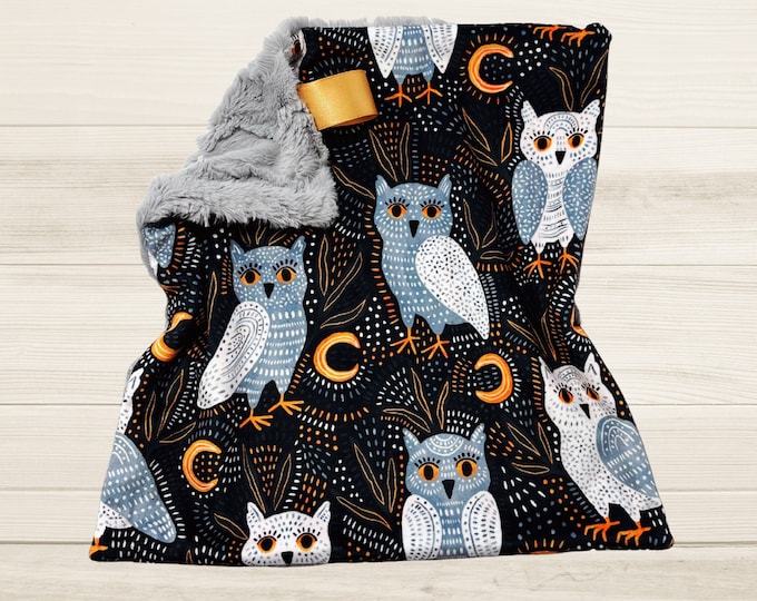 Night Owl Minky Baby Lovey Blanket: Handmade Security Blanket