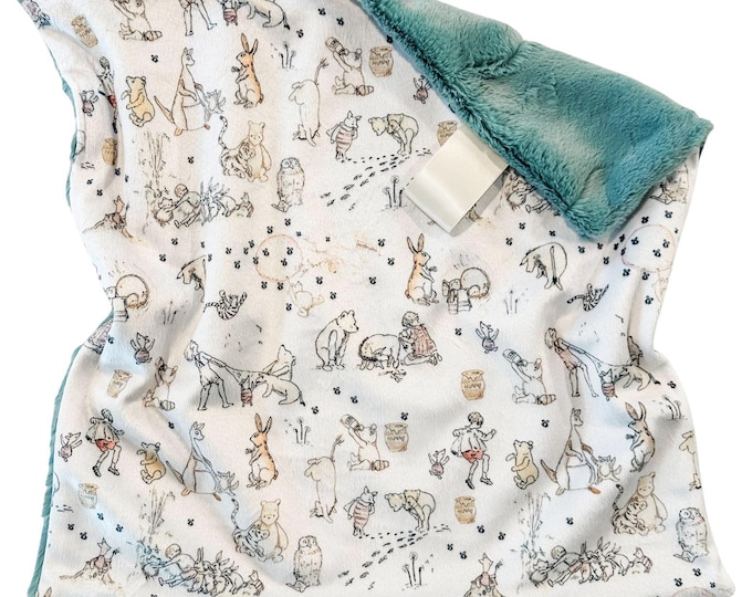 Classic Winnie the Pooh Lovey or Baby Blanket | Pooh and Friends | Woodland Nursery Decor | Soft Little Gift for Baby