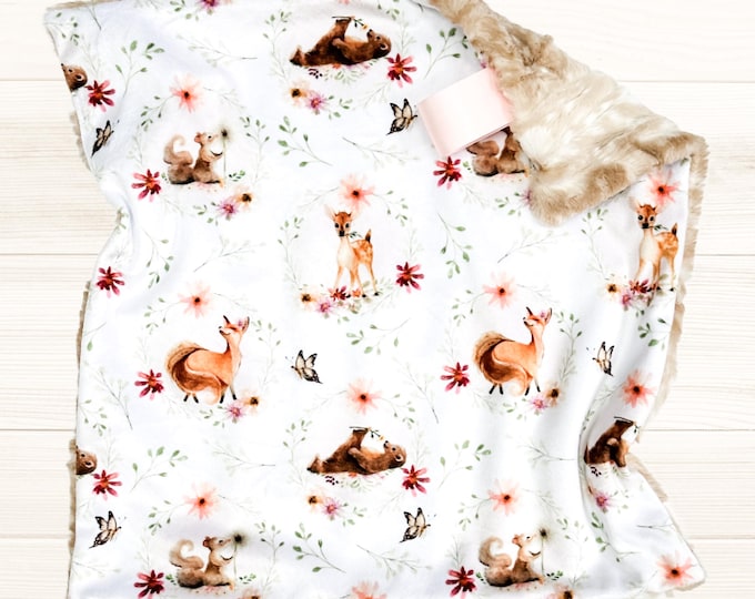 Baby Forest Animals Floral Lovey | Soft and Cozy Blanket for Babies | Perfect Baby Shower Gift