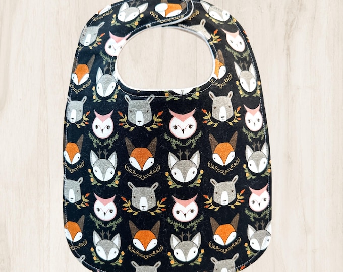 Woodland Animals Baby Bib, Designer Cotton with Triple Layered Organic Cotton Fleece, Gifts Under 20, Baby Shower Gift