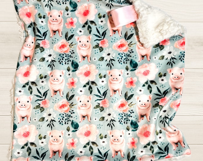 Pig Baby Blanket | Floral Piglet Lovey | Farm Animal Nursery Decor | Lovey for Babies | Baby Shower Gift for Girl
