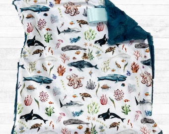 Ocean Lovey | Under the Sea Minky Lovey Blanket | Whale Octopus Turtle | Lovey for Babies | Ocean Nursery Decor | Baby Shower Gift