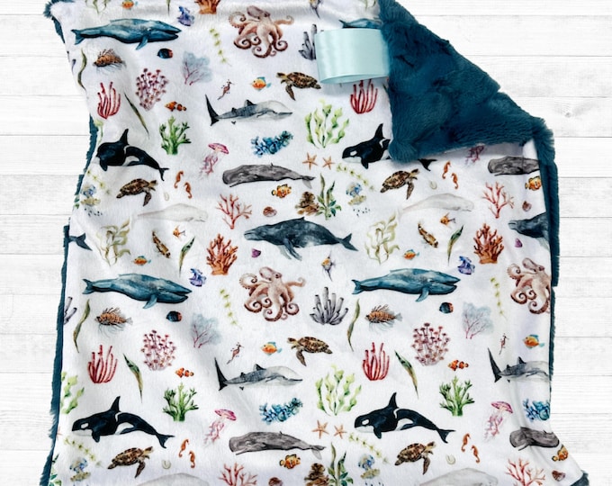 Ocean Lovey | Under the Sea Minky Lovey Blanket | Whale Octopus Turtle | Lovey for Babies | Ocean Nursery Decor | Baby Shower Gift