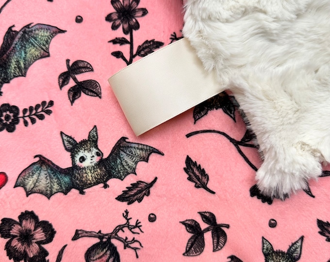 Halloween Bats and Hearts Baby Lovey | Baby Bats Lovey | Cuddle Minky Blanket | Security Blanket | First Valentine Gift for Girl | Handmade