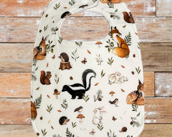 Woodland Animals Baby Bib | Little Fawn and Friends Drool Bib | Triple Layered with Organic Cotton Fleece | Gifts Under 20 | Baby Gift