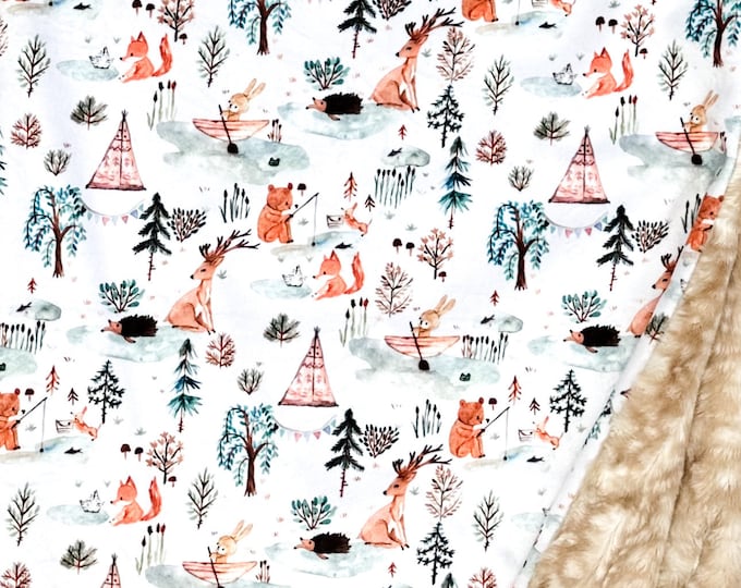 Woodland Forest Baby Blanket | Minky Baby Security Blanket | Lovey for Babies | Woodland Nursery Decor | Neutral Baby Gift