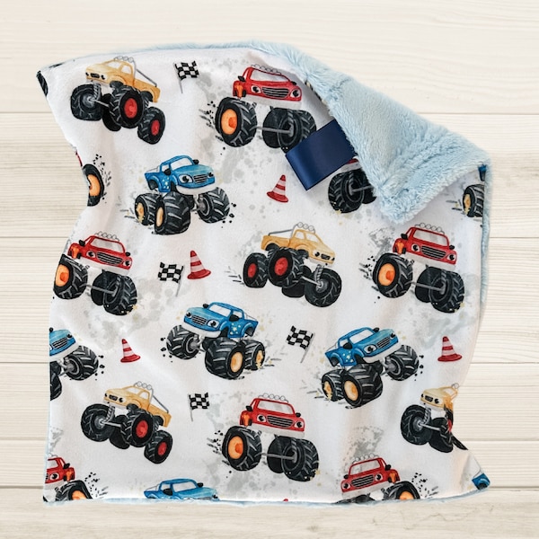 Monster Truck Lovey Blanket | Security Blanket for Boy | Racing Nursery Decor | Soft Little Gift for Newborn