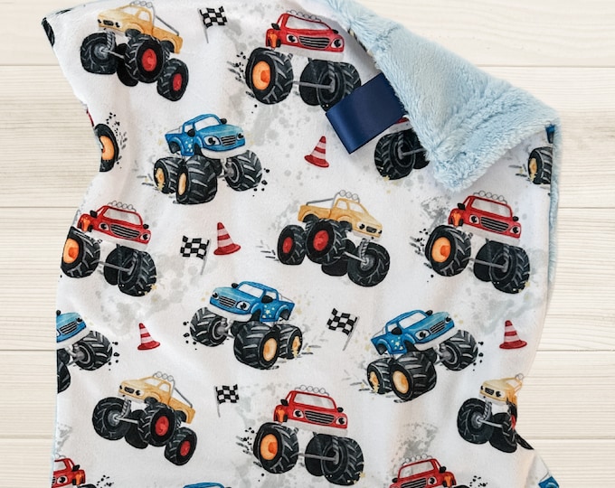 Monster Truck Lovey Blanket | Security Blanket for Boy | Racing Nursery Decor | Soft Little Gift for Newborn