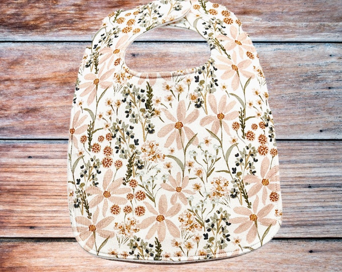 Daisy Baby Bib | Floral Organic Cotton Fleece | Baby Gifts Under 20 | Triple Layered | Daisy Nursery Decor | Baby Gift for Girl